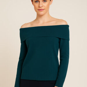 by Anthropologie Shelby Pullover Off-the-Shoulder Teal Sweater - Size Small